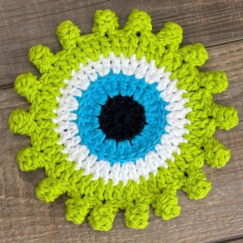 Evil Eye Halloween Monster‎ Coasters Cup Mug Cotton Set of 4 Handcrafted Crochet